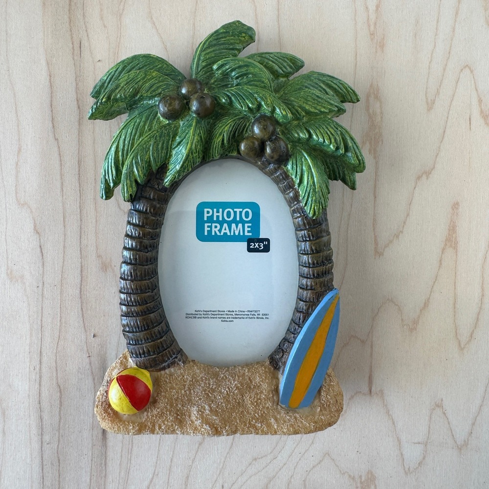 Kohls Beach Scene Palm Tree Surfboard Beach Ball 2x3 Ceramic Photo Frame NEW